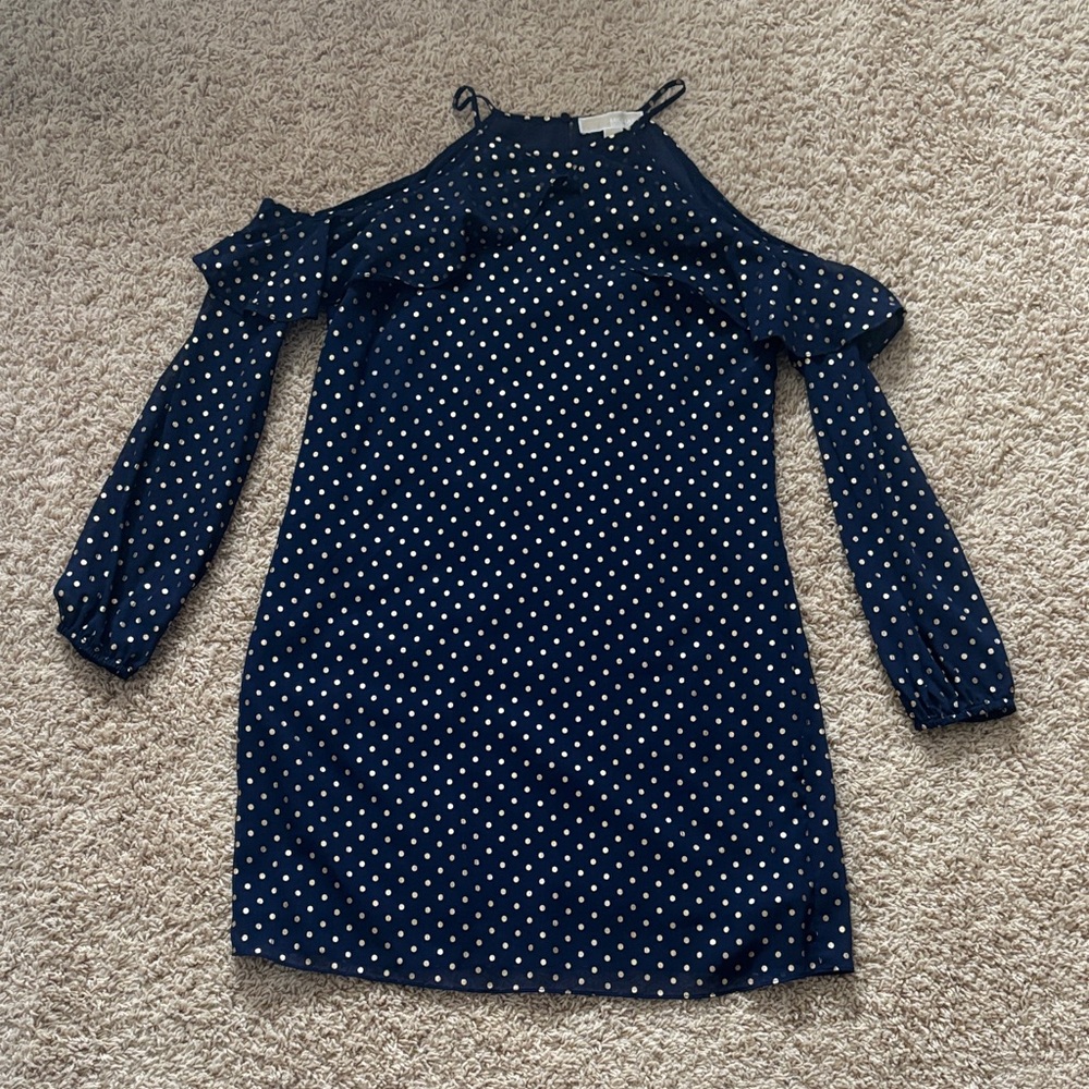 Michael Kors Navy and Gold Polka Dot Dress